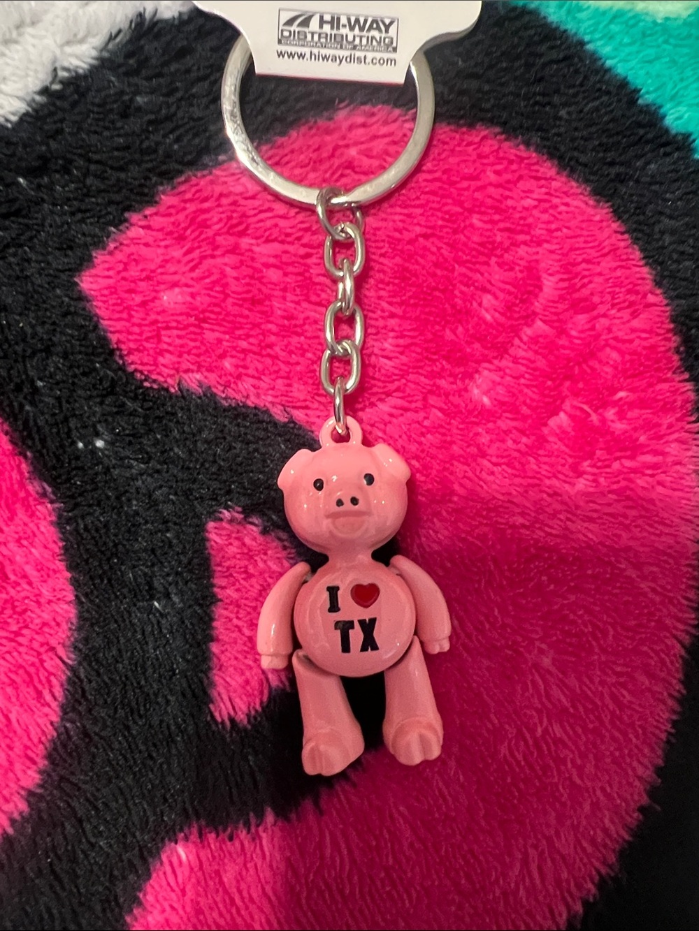 I Love TX Pink Pig Keychain Toy